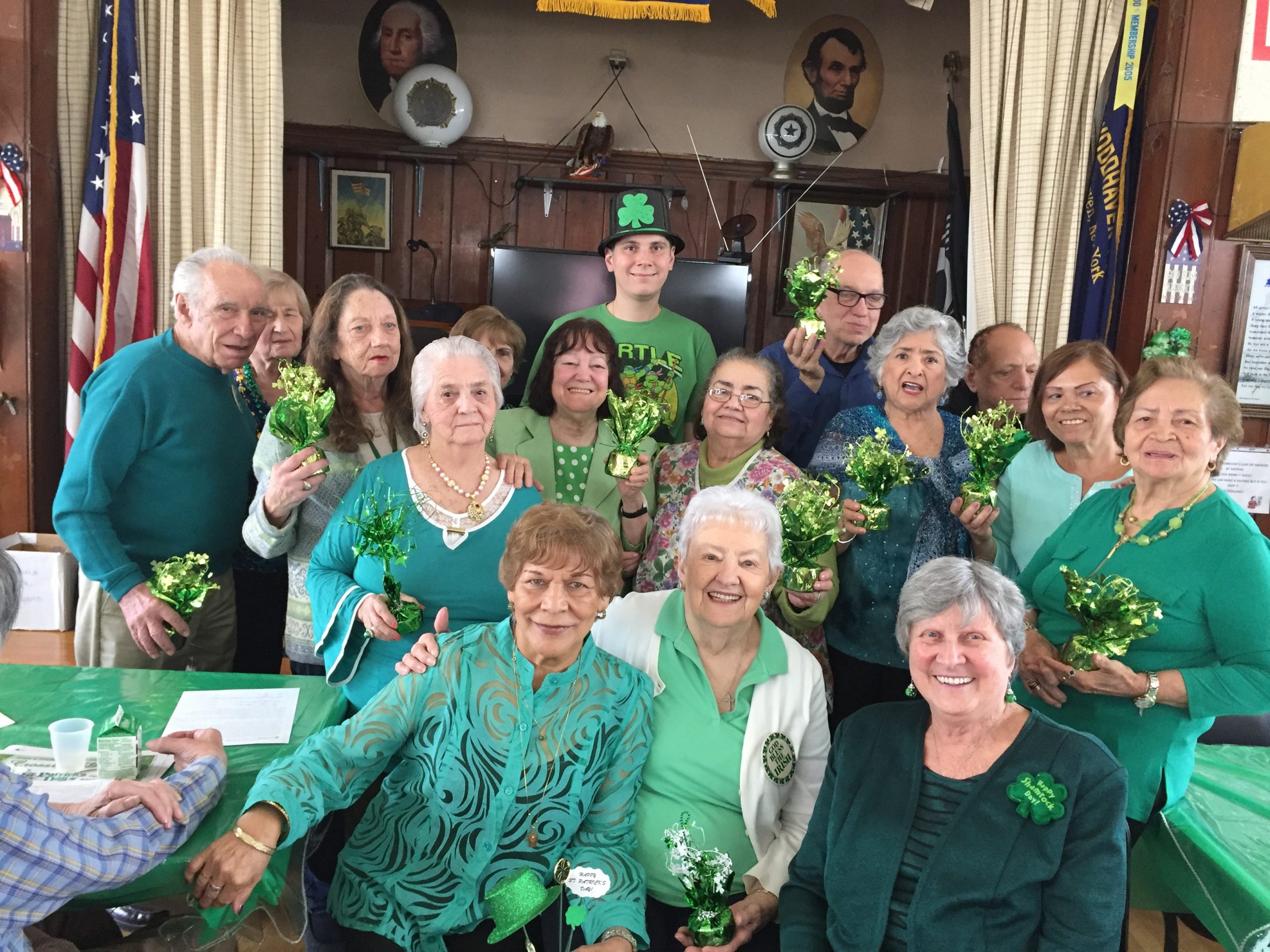 group of senior residents in green for St. Patrick's Day Celebrations