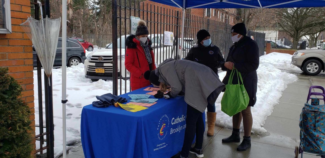 group of people at a pop-up event for SNAP outreach