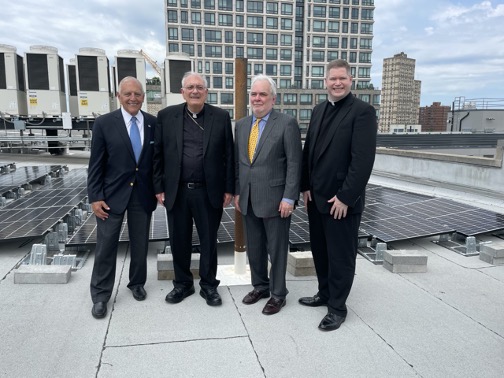 Pictured from left to right: Robert B. Catell, Chairman, Advanced Energy Research & Technology Center (AERTC) of Stonybrook University; Most Reverend Nicholas DiMarzio, Ph.D., D.D., Bishop of Brooklyn; Joseph Giamboi, Chairman, Board of Director, Catholic Charities Progress of Peoples Development Corporation; and Very Reverend Patrick J. Keating, Esq., Deputy Chief Executive Officer, Catholic Charities Brooklyn and Queens.