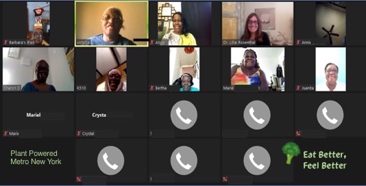 Participants on Zoom call with guest speaker discussing the benefits of eating well.