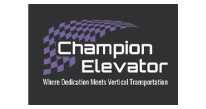 champion elevator where dedication meets vertical transportation logo