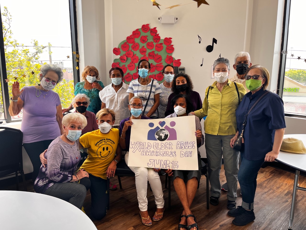 Hillcrest Senior Center seniors dressed in purple.