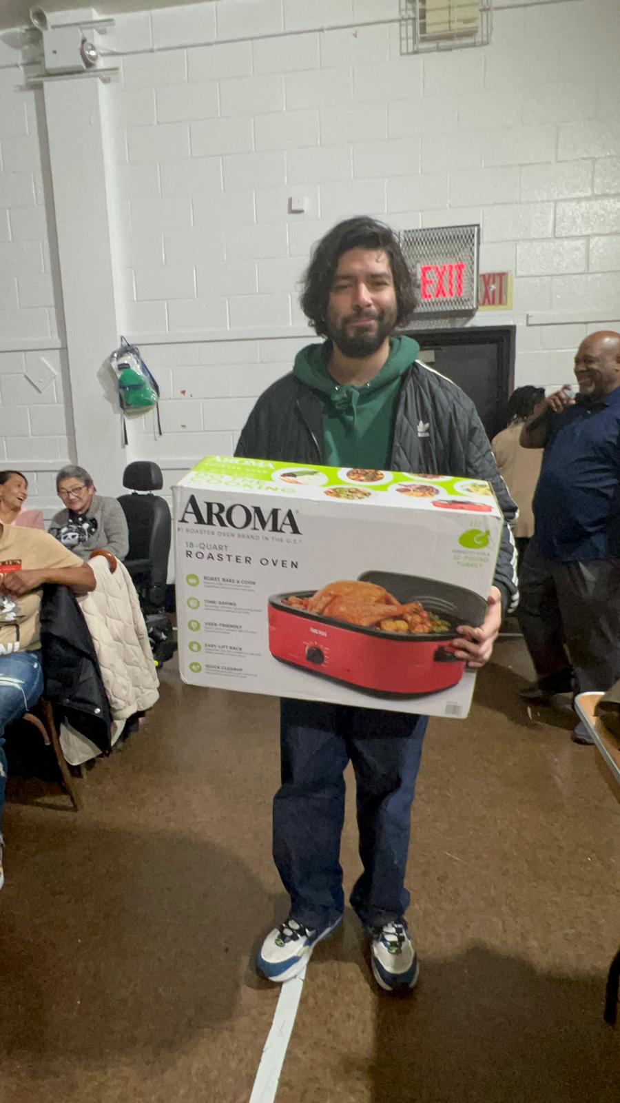 a community member won the raffle with a roasted oven