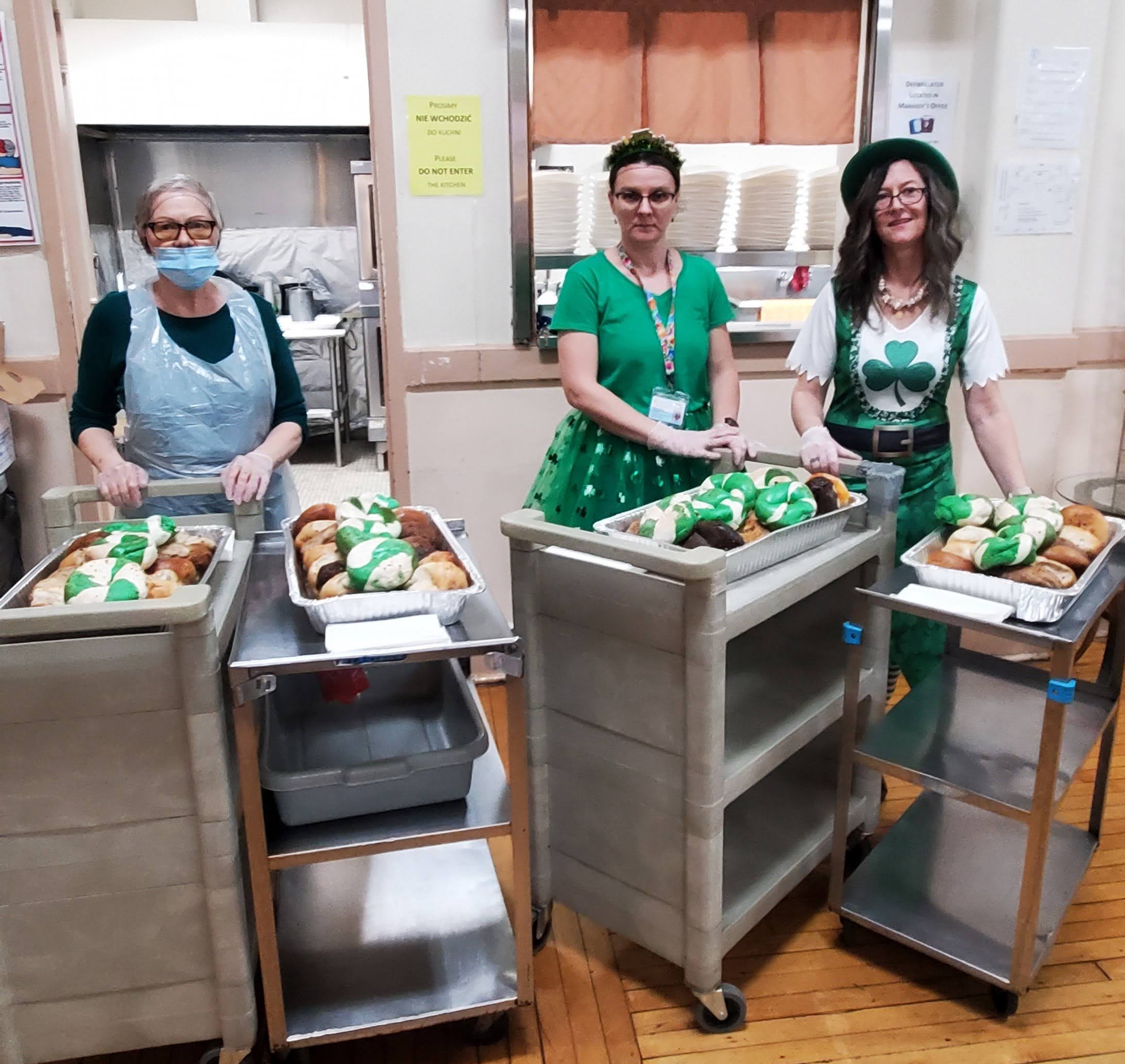 staff member in the kitchen preparing the food to serve on saint patrick's day